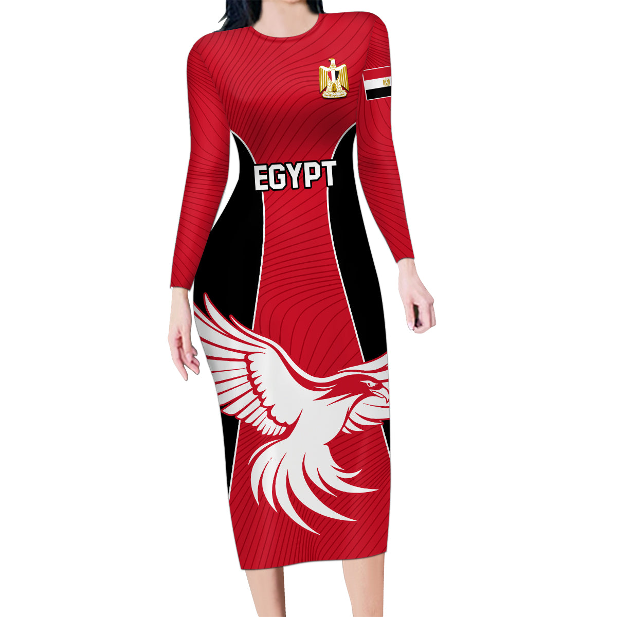 Egypt Football Family Matching Long Sleeve Bodycon Dress and Hawaiian Shirt Go The Pharaohs - Wonder Print Shop