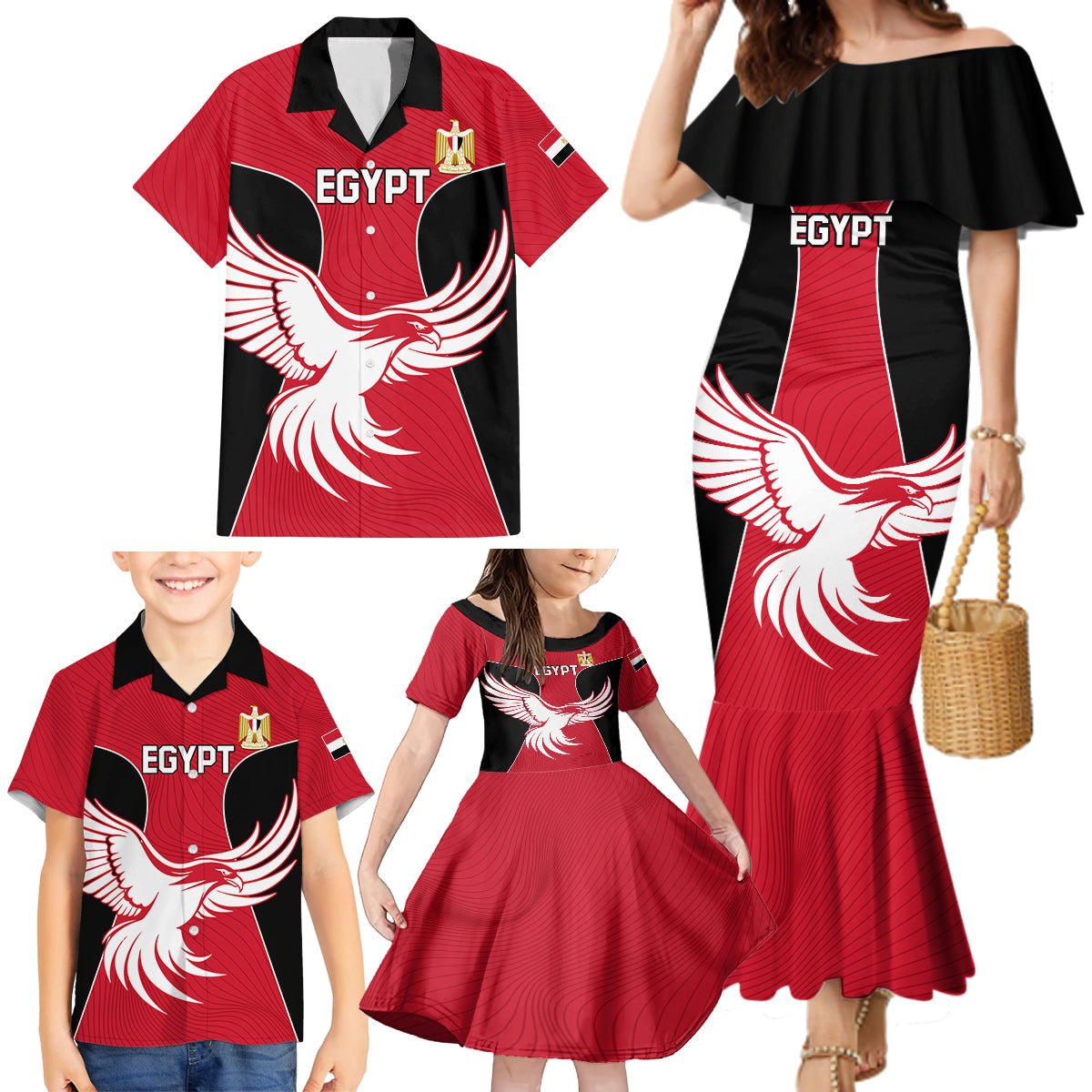 Egypt Football Family Matching Mermaid Dress and Hawaiian Shirt Go The Pharaohs - Wonder Print Shop