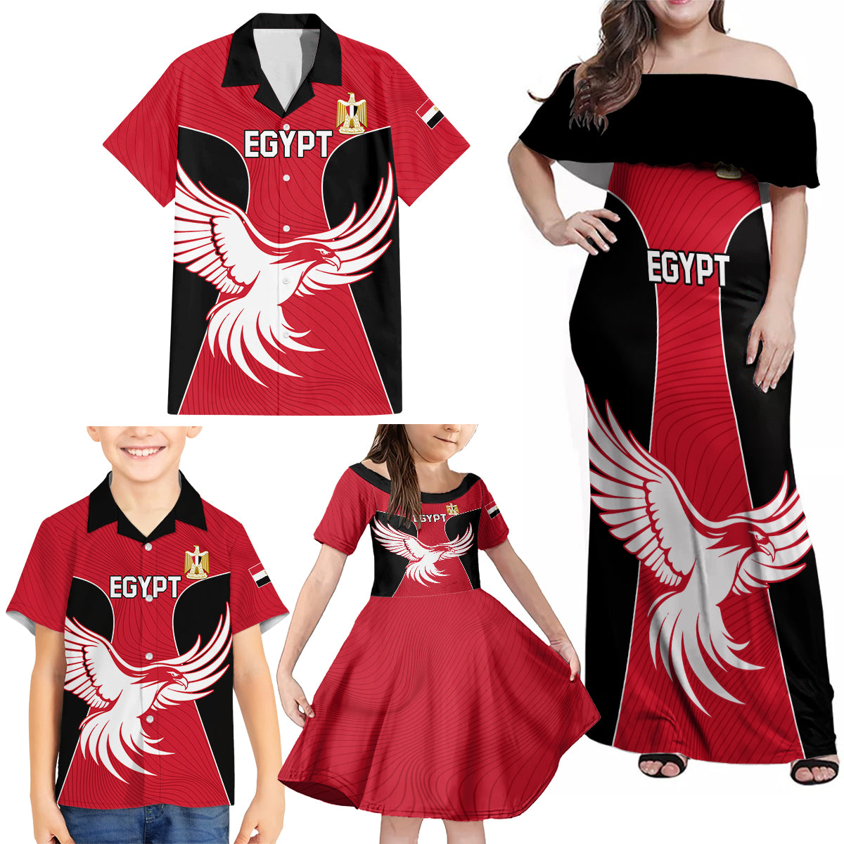 Egypt Football Family Matching Off Shoulder Maxi Dress and Hawaiian Shirt Go The Pharaohs - Wonder Print Shop
