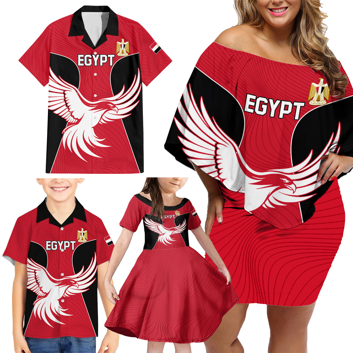 Egypt Football Family Matching Off Shoulder Short Dress and Hawaiian Shirt Go The Pharaohs - Wonder Print Shop