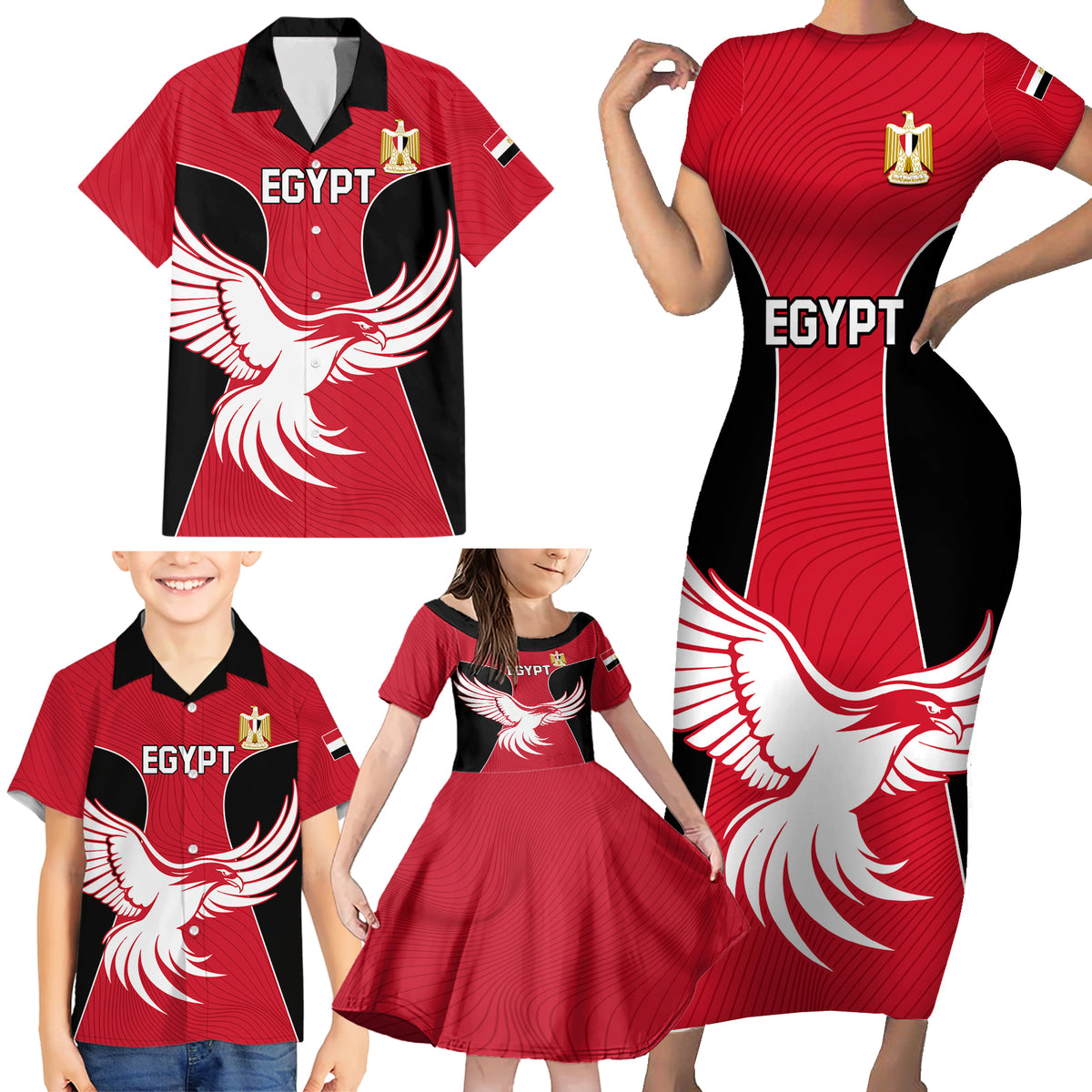Egypt Football Family Matching Short Sleeve Bodycon Dress and Hawaiian Shirt Go The Pharaohs - Wonder Print Shop
