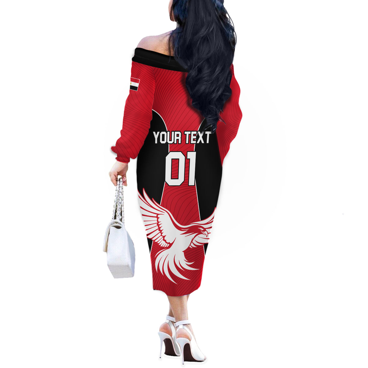Egypt Football Off The Shoulder Long Sleeve Dress Go The Pharaohs - Wonder Print Shop