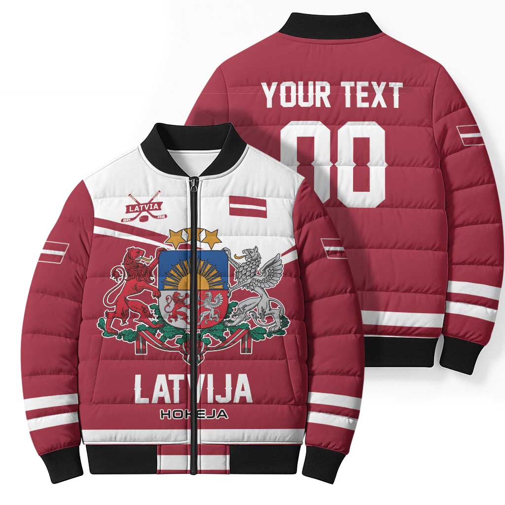 Custom Hockey 2026 Latvia Bomber Puffer Jacket Latvians Go Champions