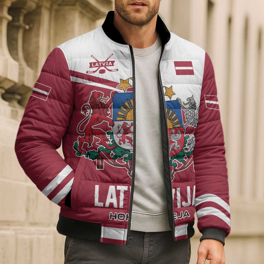 Custom Hockey 2026 Latvia Bomber Puffer Jacket Latvians Go Champions