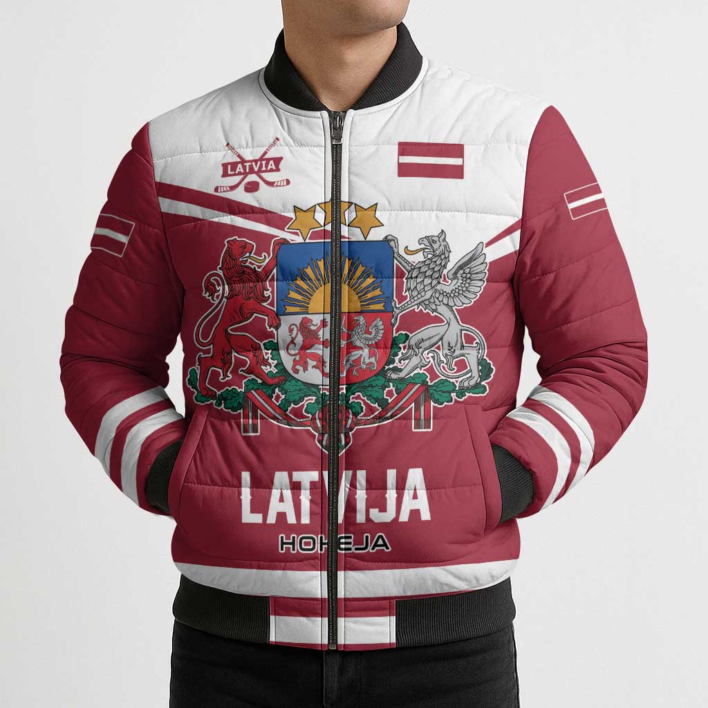 Custom Hockey 2026 Latvia Bomber Puffer Jacket Latvians Go Champions