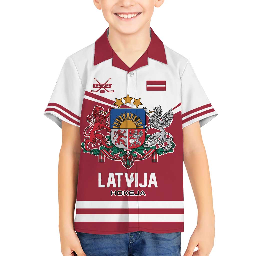 Custom Hockey 2026 Latvia Kid Hawaiian Shirt Latvians Go Champions