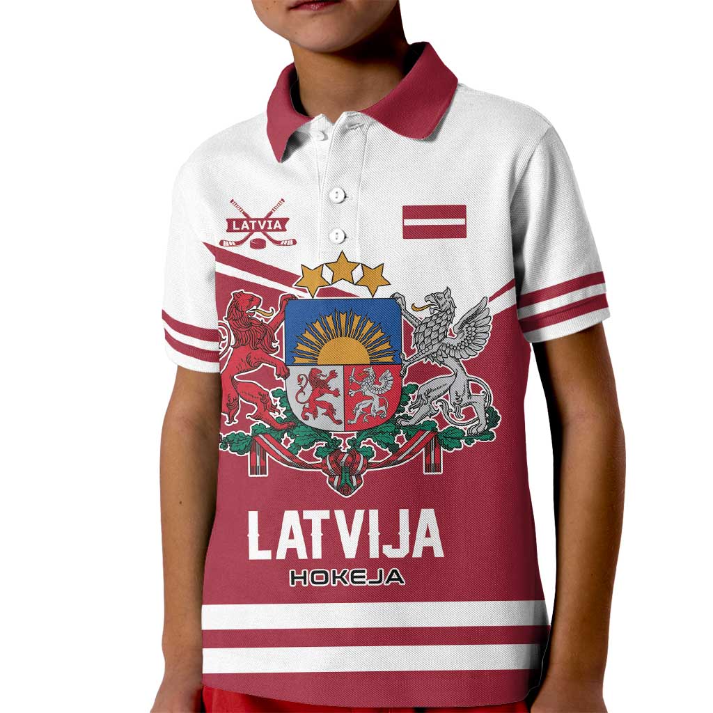 Custom Hockey 2026 Latvia Kid Polo Shirt Latvians Go Champions
