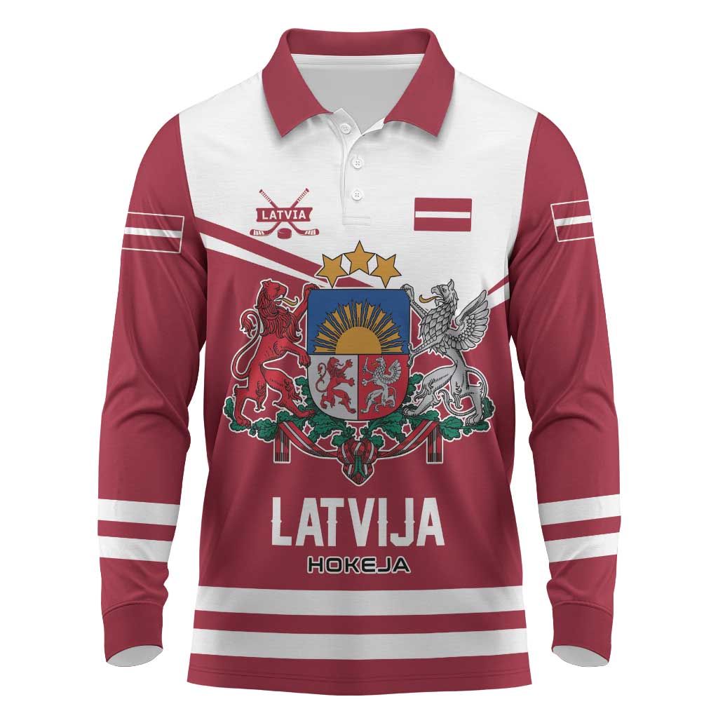 Custom Hockey 2026 Latvia Long Sleeve Polo Shirt Latvians Go Champions