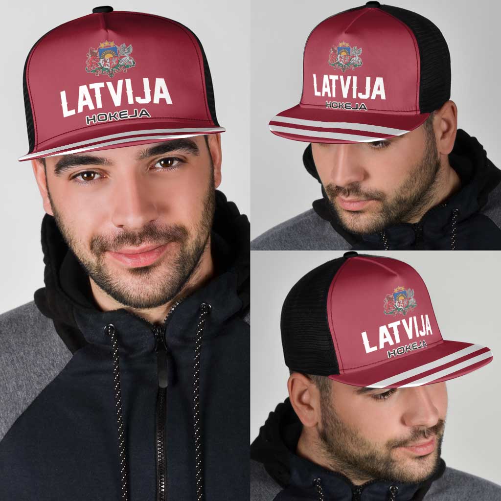 Hockey 2026 Latvia Mesh Trucker Cap Latvians Go Champions