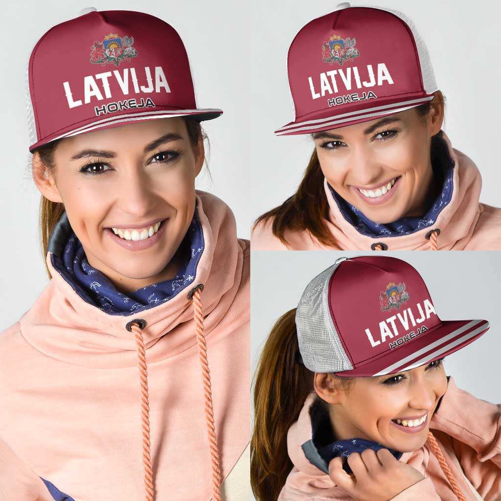 Hockey 2026 Latvia Mesh Trucker Cap Latvians Go Champions