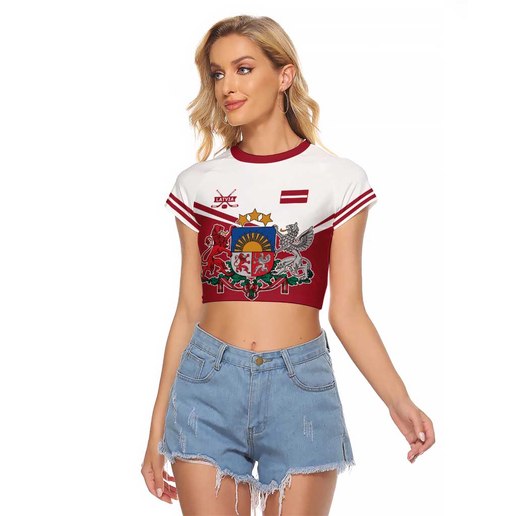 Custom Hockey 2026 Latvia Raglan Cropped T Shirt Latvians Go Champions