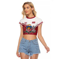 Custom Hockey 2026 Latvia Raglan Cropped T Shirt Latvians Go Champions