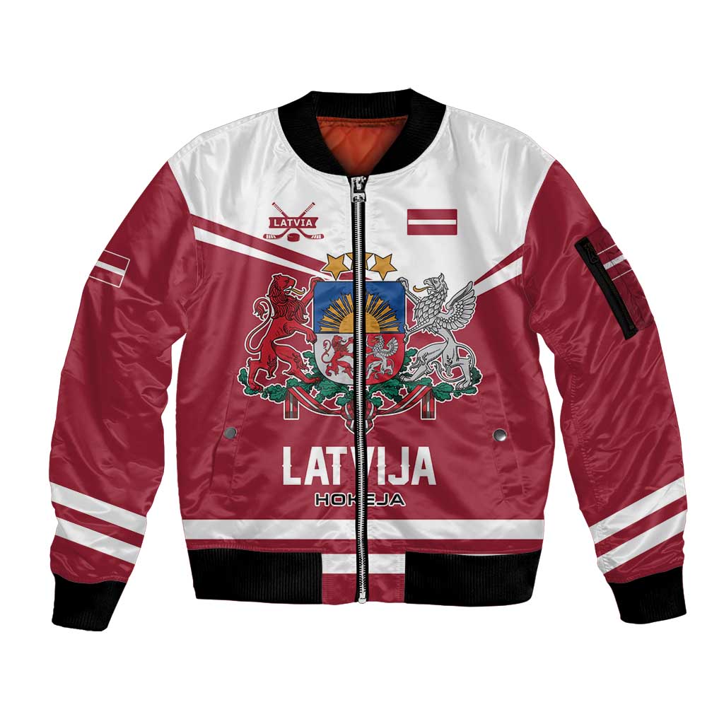 Custom Hockey 2026 Latvia Sleeve Zip Bomber Jacket Latvians Go Champions