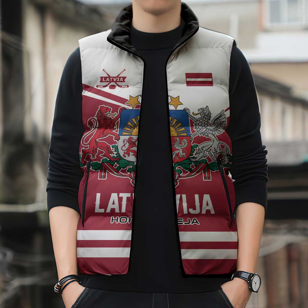 Custom Hockey 2026 Latvia Sleeveless Puffer Jacket Latvians Go Champions