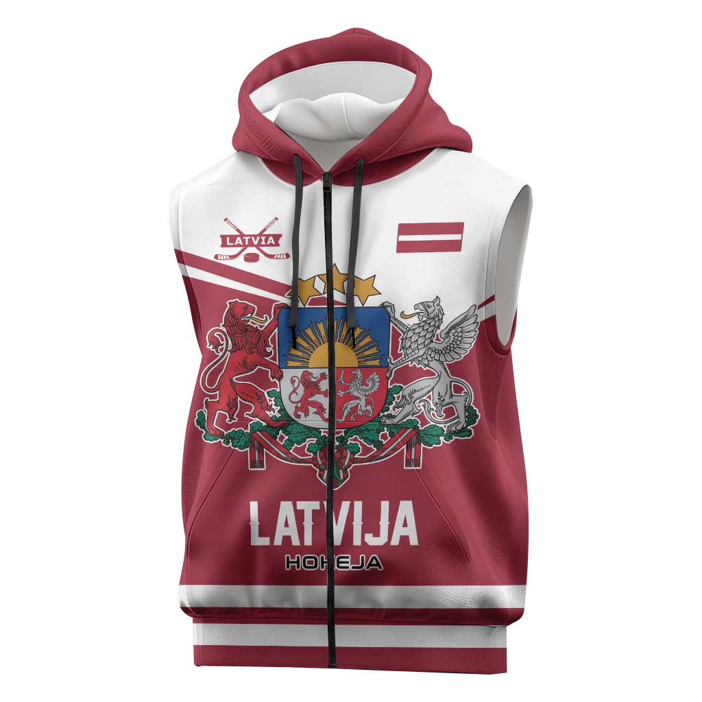 Custom Hockey 2026 Latvia Sleeveless Zip Hoodie Latvians Go Champions