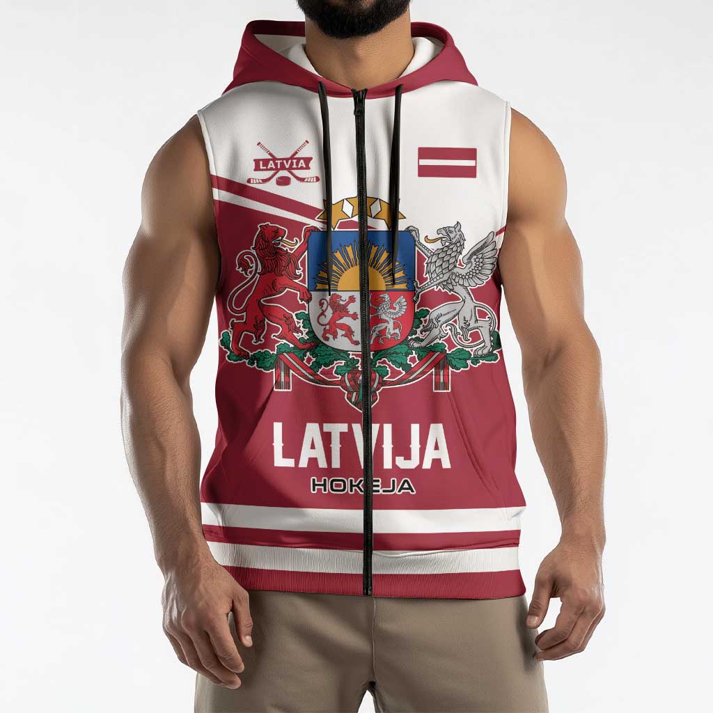 Custom Hockey 2026 Latvia Sleeveless Zip Hoodie Latvians Go Champions