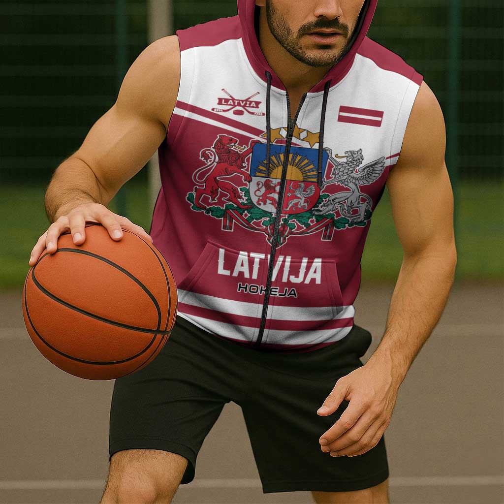 Custom Hockey 2026 Latvia Sleeveless Zip Hoodie Latvians Go Champions