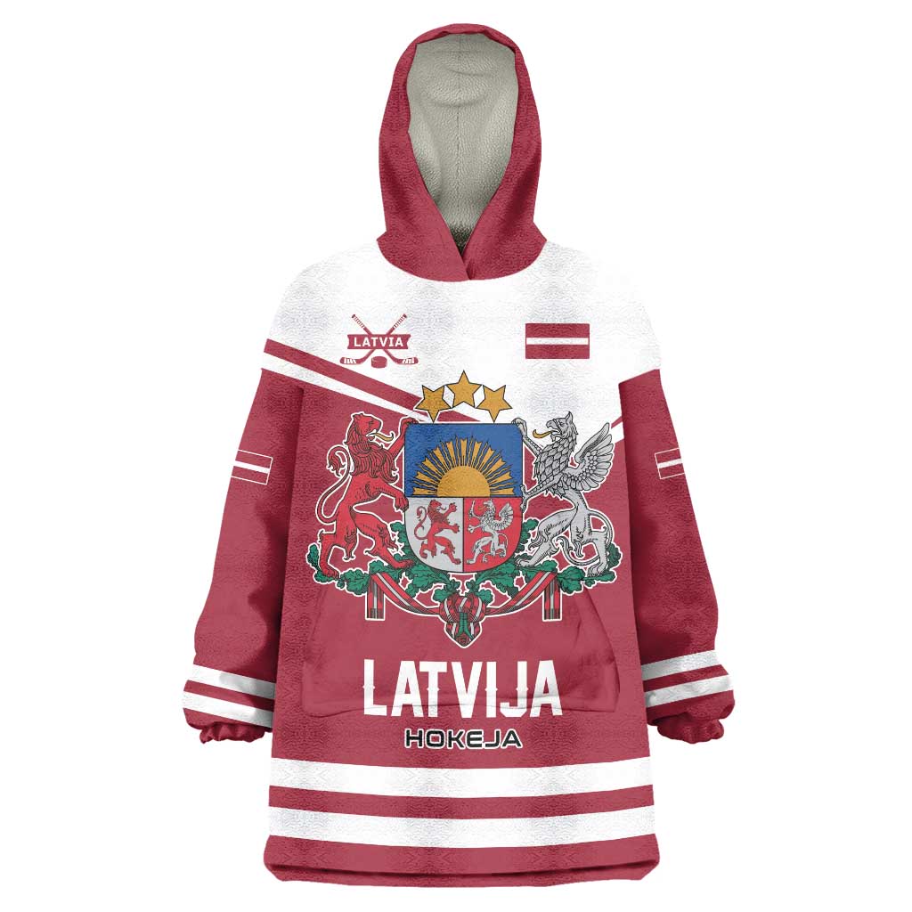 Custom Hockey 2026 Latvia Wearable Blanket Hoodie Latvians Go Champions