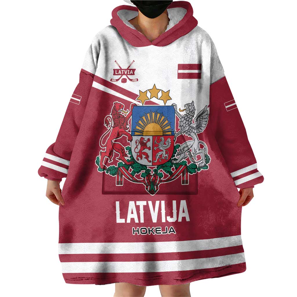 Custom Hockey 2026 Latvia Wearable Blanket Hoodie Latvians Go Champions