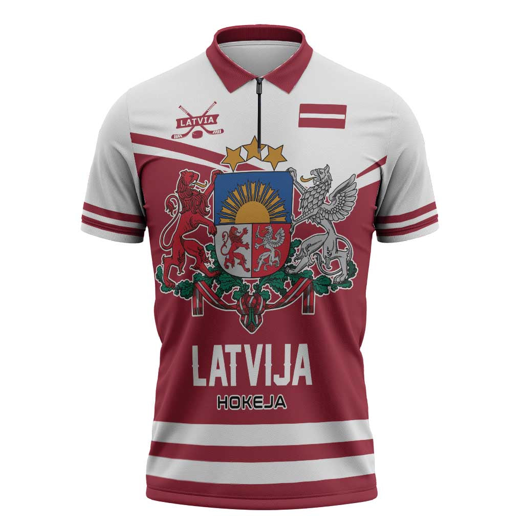 Custom Hockey 2026 Latvia Zipper Polo Shirt Latvians Go Champions