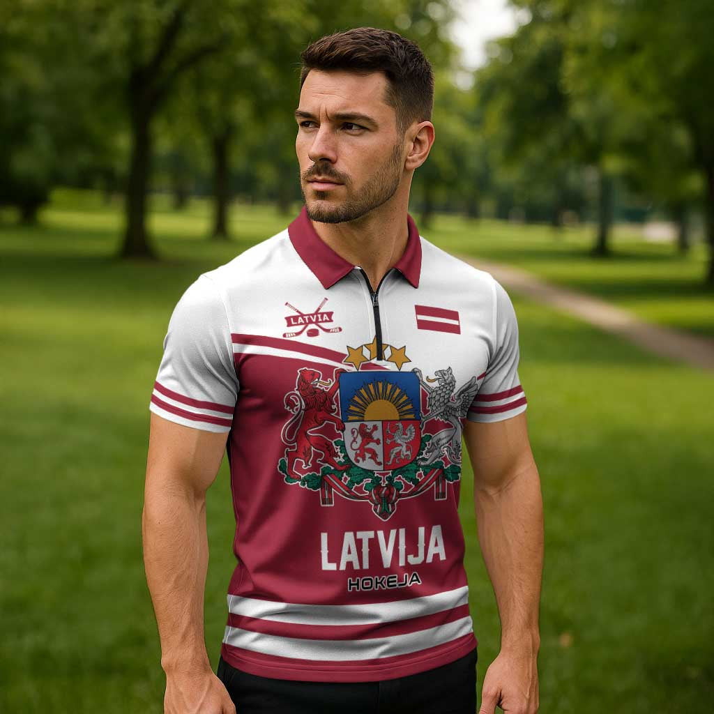 Custom Hockey 2026 Latvia Zipper Polo Shirt Latvians Go Champions