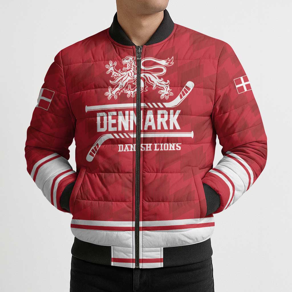 Custom Hockey 2026 Denmark Bomber Puffer Jacket Danish Lions Go Champions
