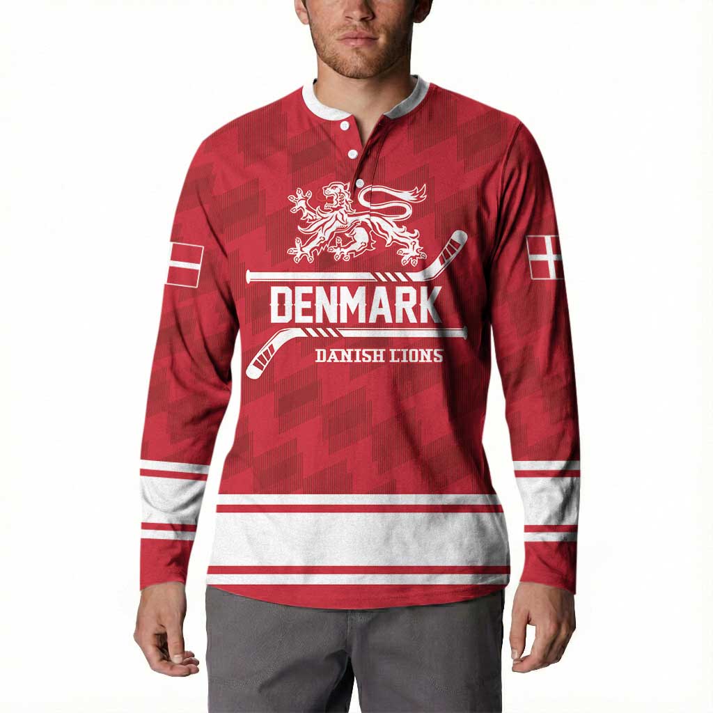 Custom Hockey 2026 Denmark Button Sweatshirt Danish Lions Go Champions
