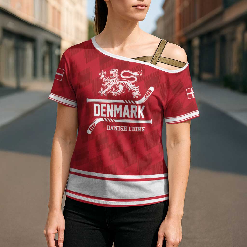 Custom Hockey 2026 Denmark Cross Shoulder Shirt Danish Lions Go Champions