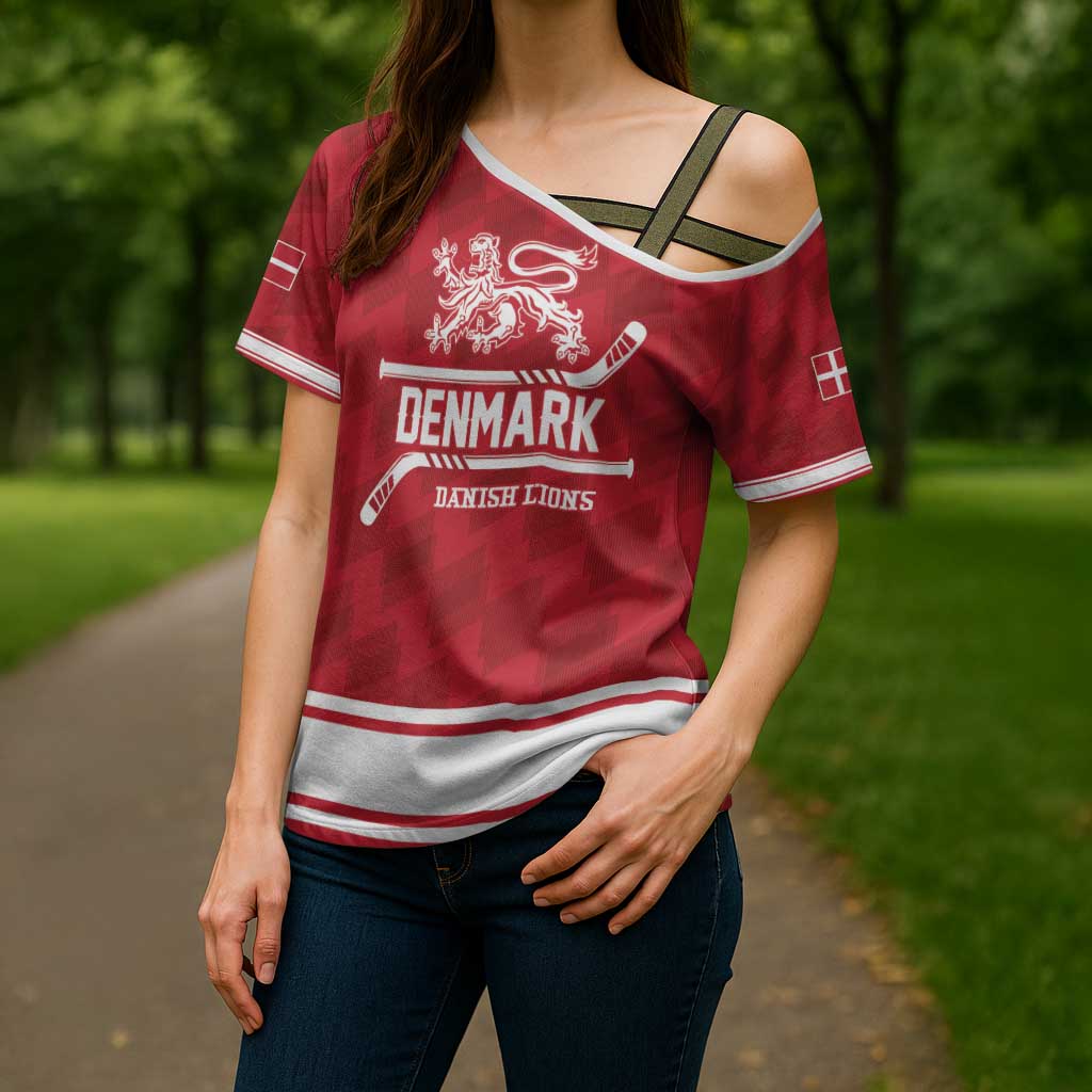 Custom Hockey 2026 Denmark Cross Shoulder Shirt Danish Lions Go Champions