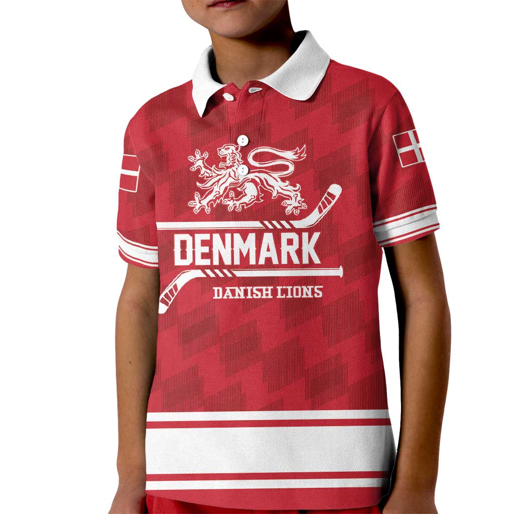 Custom Hockey 2026 Denmark Kid Polo Shirt Danish Lions Go Champions