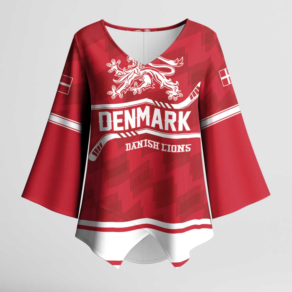 Custom Hockey 2026 Denmark Kimono Sleeve Blouse Danish Lions Go Champions