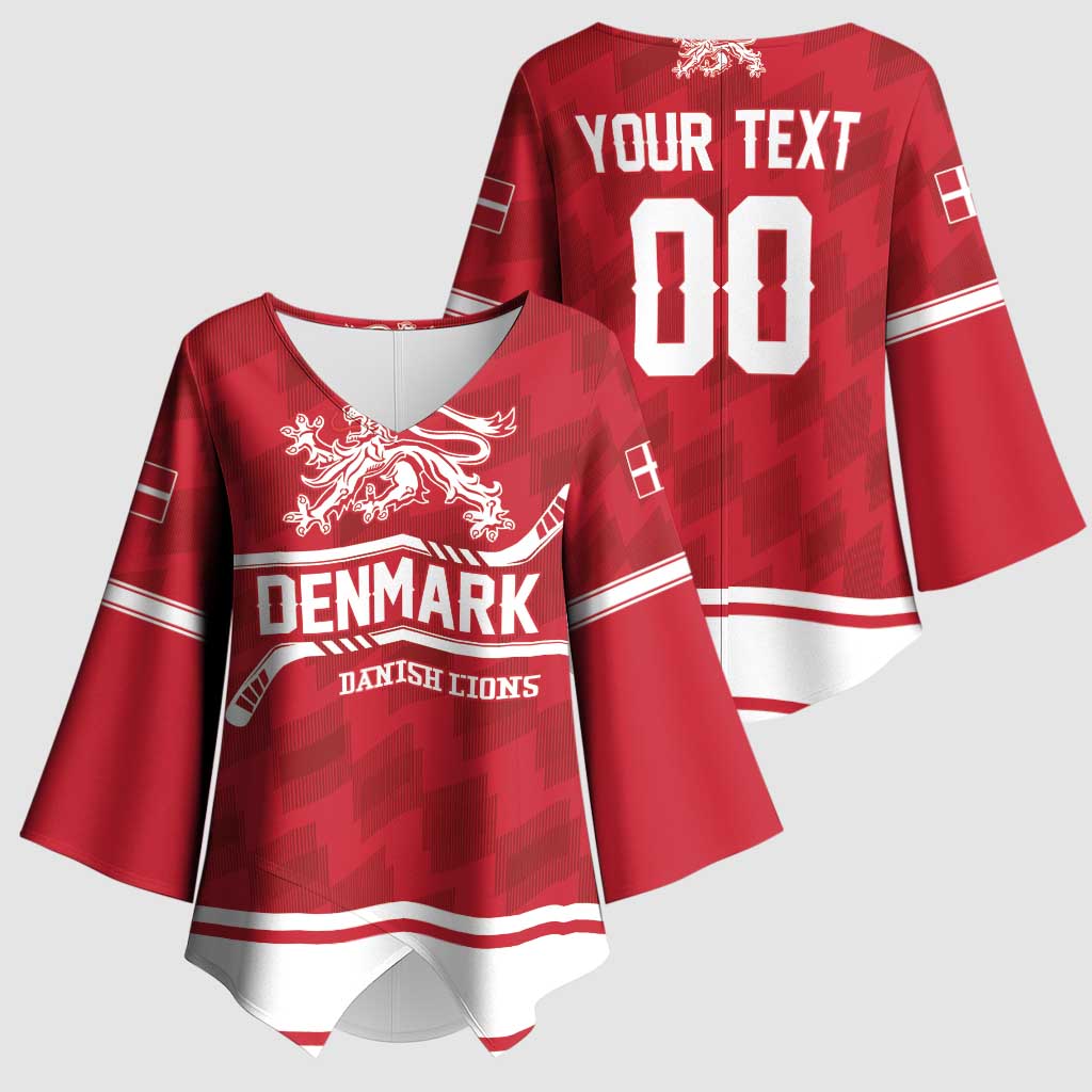 Custom Hockey 2026 Denmark Kimono Sleeve Blouse Danish Lions Go Champions