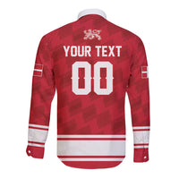Custom Hockey 2026 Denmark Long Sleeve Button Shirt Danish Lions Go Champions