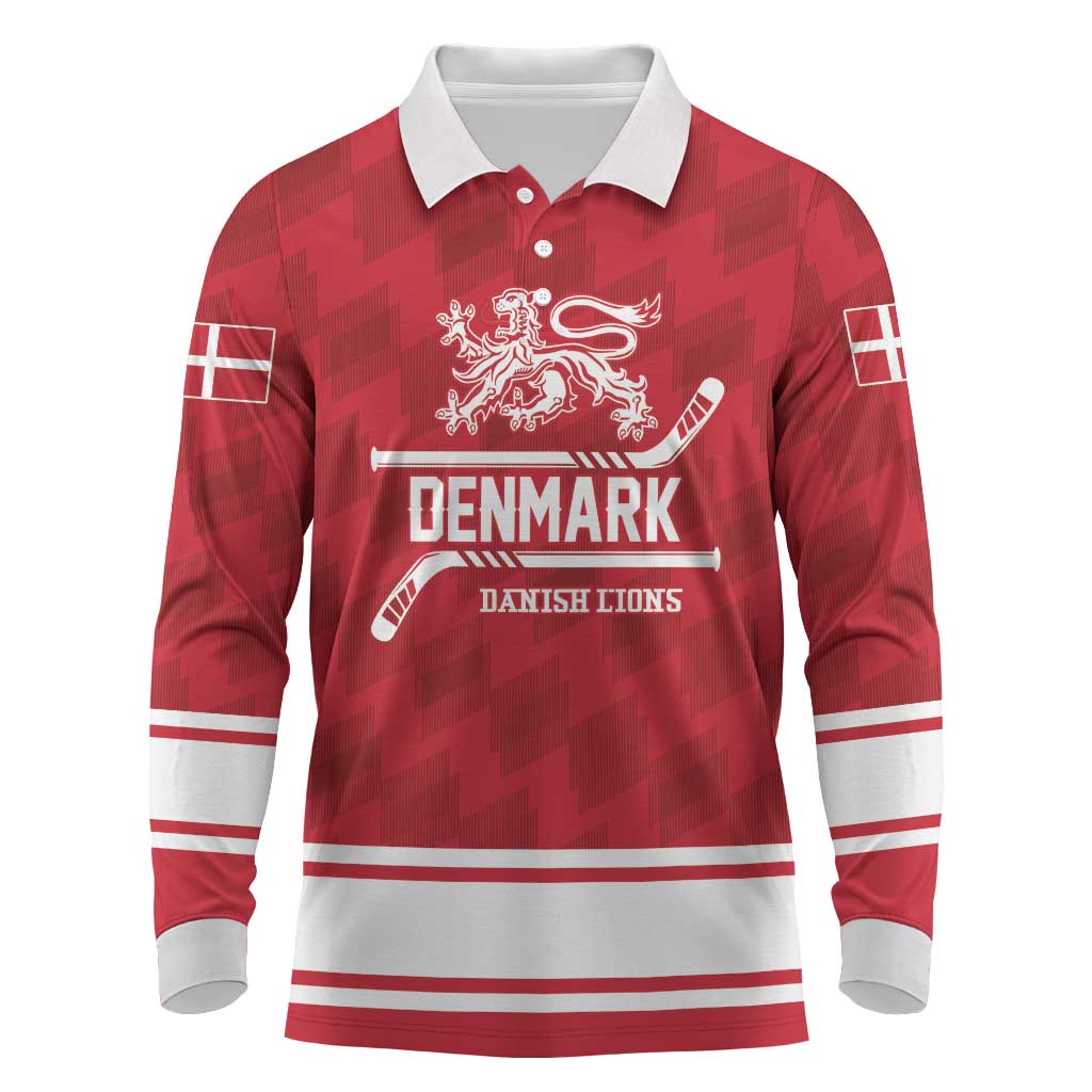 Custom Hockey 2026 Denmark Long Sleeve Polo Shirt Danish Lions Go Champions
