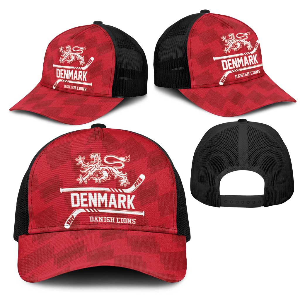 Hockey 2026 Denmark Mesh Trucker Cap Danish Lions Go Champions