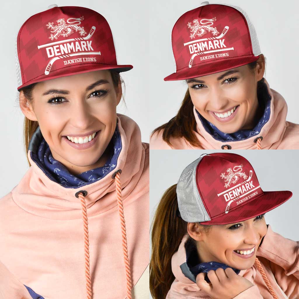 Hockey 2026 Denmark Mesh Trucker Cap Danish Lions Go Champions