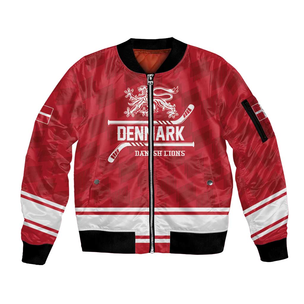 Custom Hockey 2026 Denmark Sleeve Zip Bomber Jacket Danish Lions Go Champions