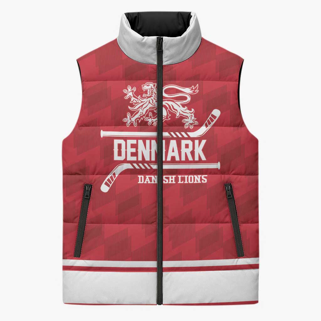 Custom Hockey 2026 Denmark Sleeveless Puffer Jacket Danish Lions Go Champions