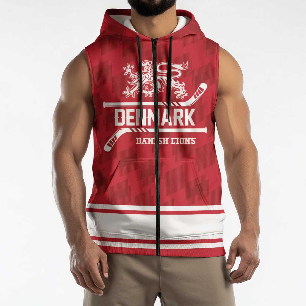 Custom Hockey 2026 Denmark Sleeveless Zip Hoodie Danish Lions Go Champions