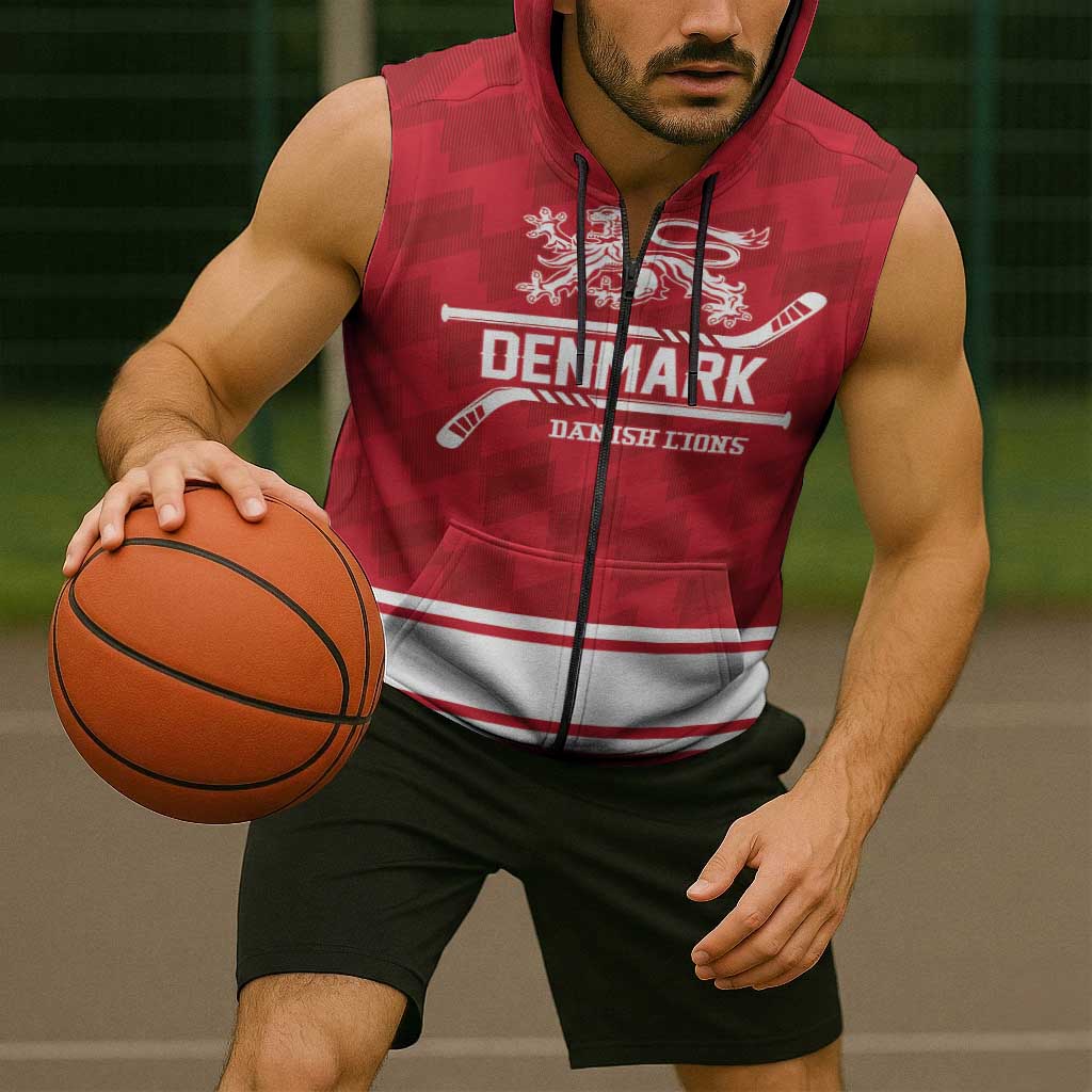 Custom Hockey 2026 Denmark Sleeveless Zip Hoodie Danish Lions Go Champions