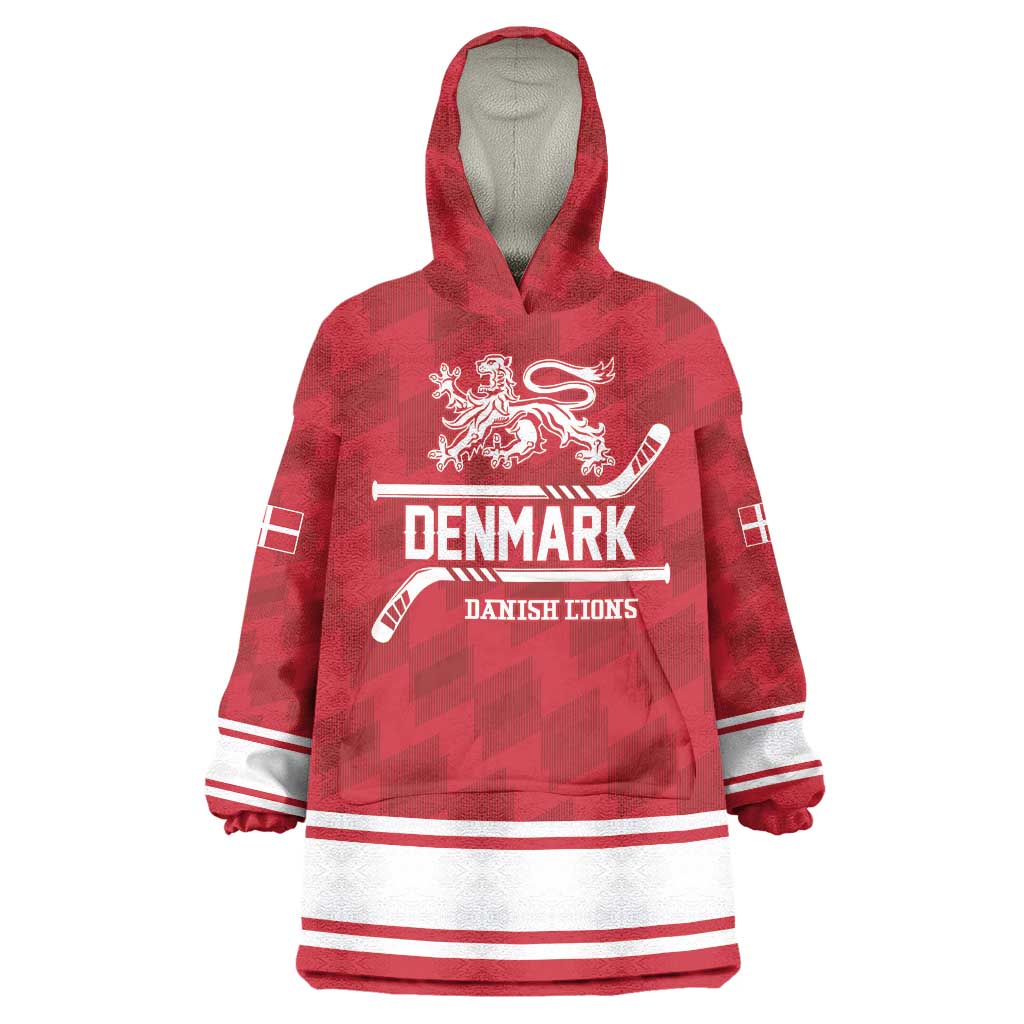 Custom Hockey 2026 Denmark Wearable Blanket Hoodie Danish Lions Go Champions