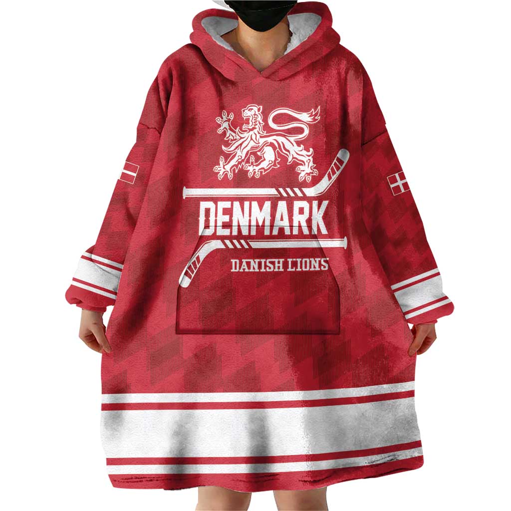 Custom Hockey 2026 Denmark Wearable Blanket Hoodie Danish Lions Go Champions