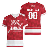 Custom Hockey 2026 Denmark Women V-Neck T-Shirt Danish Lions Go Champions