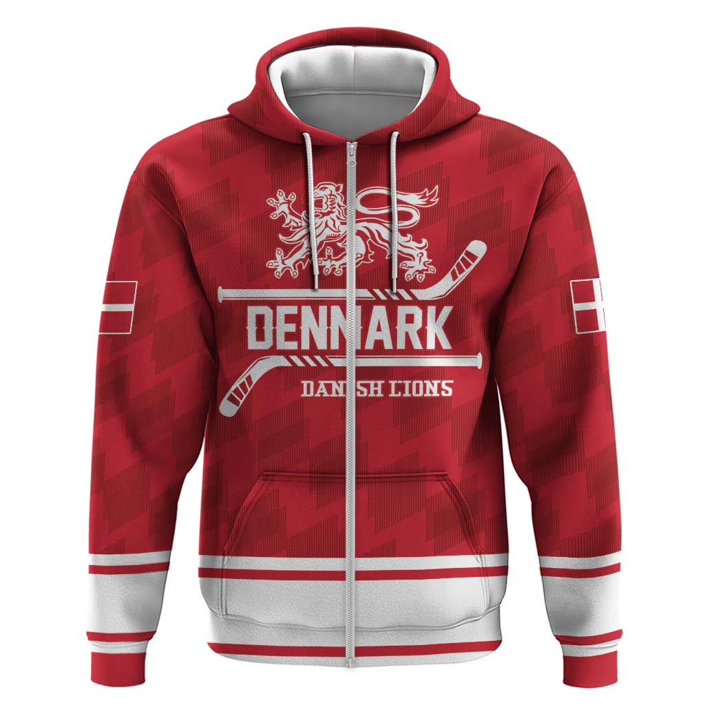 Custom Hockey 2026 Denmark Zip Hoodie Danish Lions Go Champions