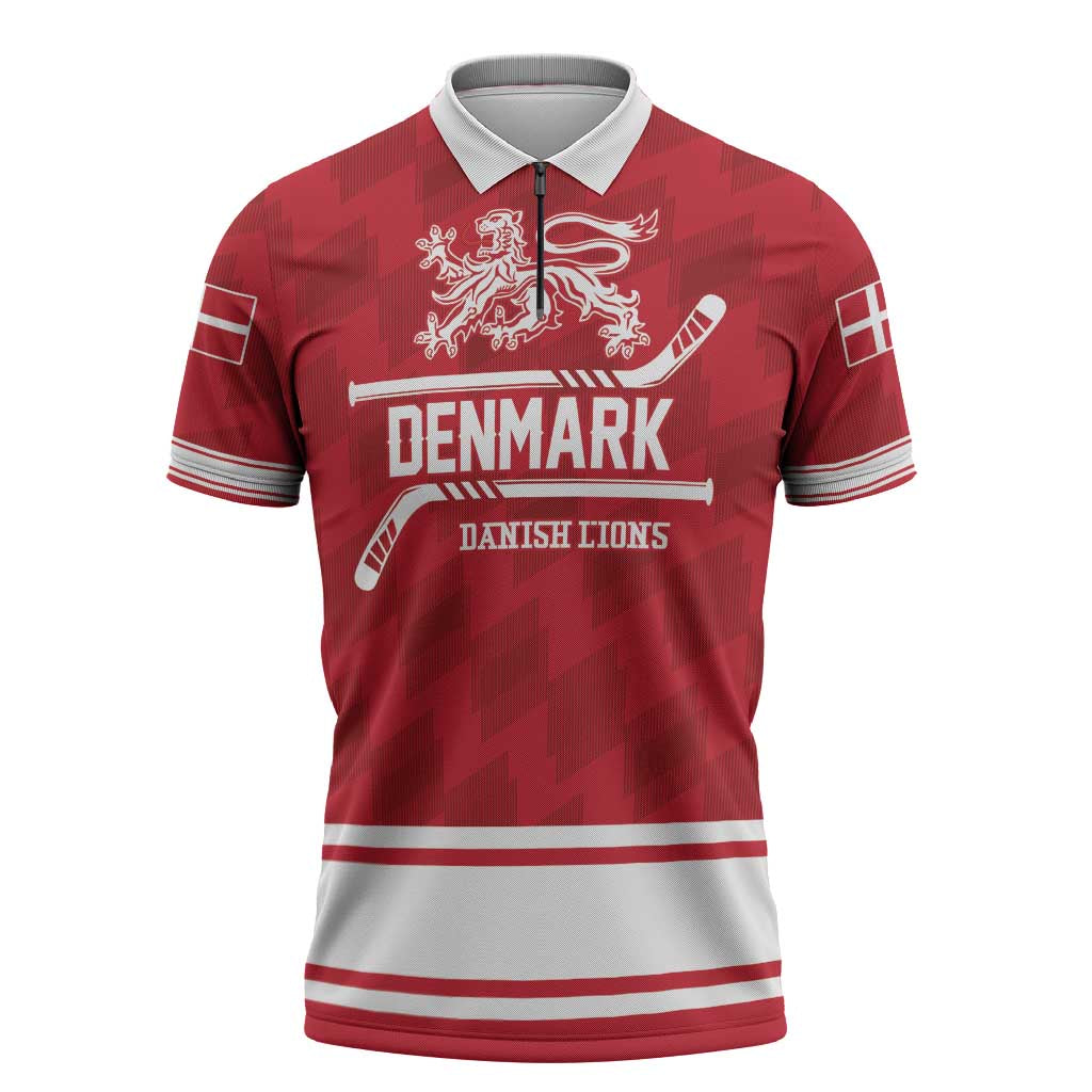 Custom Hockey 2026 Denmark Zipper Polo Shirt Danish Lions Go Champions