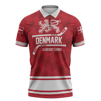 Custom Hockey 2026 Denmark Zipper Polo Shirt Danish Lions Go Champions