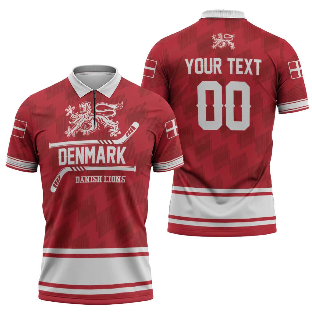 Custom Hockey 2026 Denmark Zipper Polo Shirt Danish Lions Go Champions