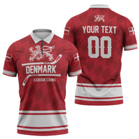 Custom Hockey 2026 Denmark Zipper Polo Shirt Danish Lions Go Champions