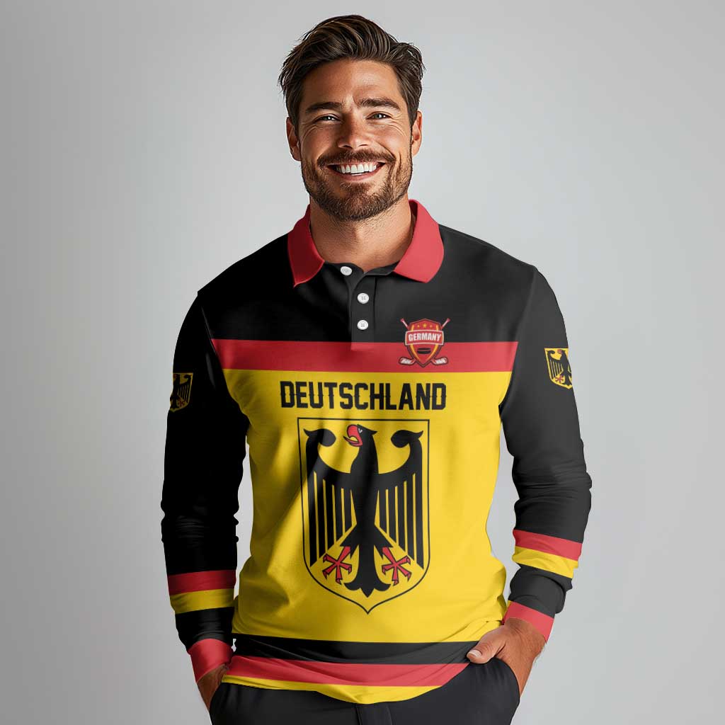 Custom Hockey 2026 Germany Long Sleeve Polo Shirt Trager der Adler