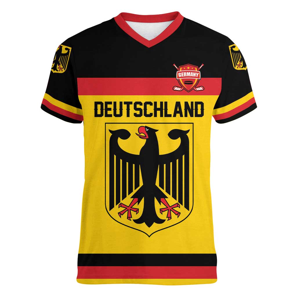 Custom Hockey 2026 Germany Women V-Neck T-Shirt Trager der Adler